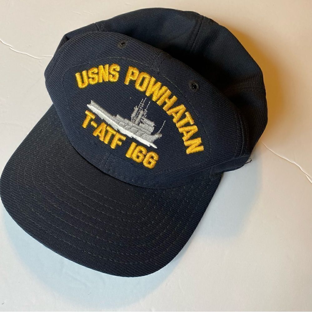 US Navy Veteran blue black cap Embroidered USNS POWHATAN T-ATF I66 vintage